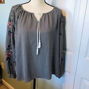 CRUEL Denim Womens Size Small‎ Boho Striped Embroidered Top *FLAWED